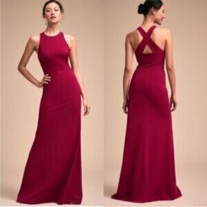 BHLDN Klara Dress Gown in Ruby Cranberry Pink Modest Sleeveless Bridesmaid, sz 4
